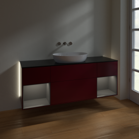 Тумба под раковину Villeroy & Boch Finion 160х50,1 см с подсветкой МДФ пион матовый лак/стекло черное матовое GD02GKHB