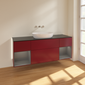 Тумба под раковину Villeroy & Boch Finion 160х50,1 см с подсветкой МДФ пион матовый лак/стекло черное матовое GD02GKHB