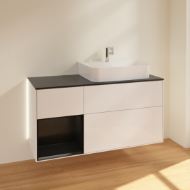 Тумба под раковину Villeroy & Boch Finion 120х50,1 см с подсветкой МДФ глянцевый белый лак/стекло черное матовое G142PDGF