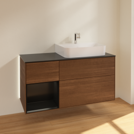 Тумба под раковину Villeroy & Boch Finion 120х50 ,1 см с подсветкой МДФ шпон грецкого ореха/стекло черное матовое G142PDGN