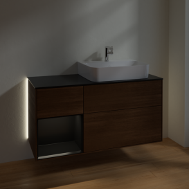 Тумба под раковину Villeroy & Boch Finion 120х50 ,1 см с подсветкой МДФ шпон грецкого ореха/стекло черное матовое G142PDGN