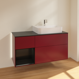 Тумба под раковину Villeroy & Boch Finion 120х50,1 см с подсветкой МДФ пион матовый лак/стекло черное матовое G142PDHB