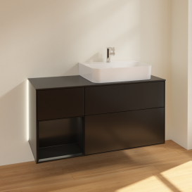 Тумба под раковину Villeroy & Boch Finion 120х50,1 см с подсветкой МДФ черный матовый лак/стекло черное матовое G142PDPD