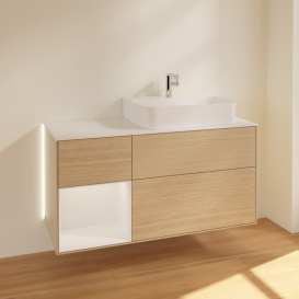 Тумба под раковину Villeroy & Boch Finion 120х50,1 см с подсветкой МДФ шпон дуба/стекло белое матовое G141GFPC