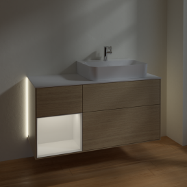 Тумба под раковину Villeroy & Boch Finion 120х50,1 см с подсветкой МДФ шпон дуба/стекло белое матовое G141GFPC