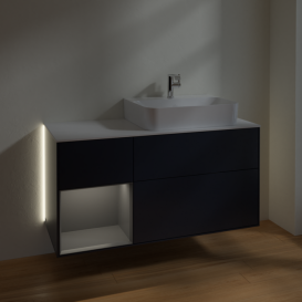 Тумба под раковину Villeroy & Boch Finion 120х50,1 см с подсветкой МДФ темно-синий матовый лак/стекло белое матовое G141GKHG