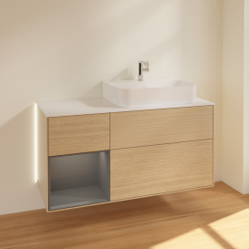 Тумба під раковину Villeroy & Boch Finion 120х50,1 см із підсвічуванням МДФ шпон дуба/скло біле матове G141GKPC