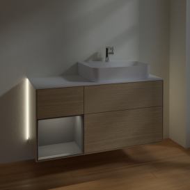 Тумба под раковину Villeroy & Boch Finion 120х50,1 см с подсветкой МДФ шпон дуба/стекло белое матовое G141GKPC