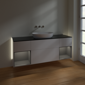 Тумба под раковину Villeroy & Boch Finion 160х50,1 см с подсветкой МДФ белый матовый лак/стекло черное матовое GD02GKMT