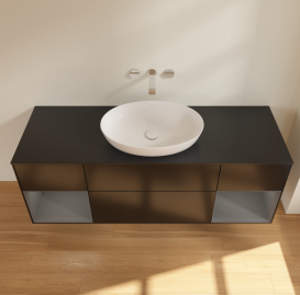 Тумба под раковину Villeroy & Boch Finion 160х50,1 см с подсветкой МДФ черный матовый лак/стекло черное матовое GD02GKPD