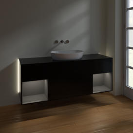 Тумба под раковину Villeroy & Boch Finion 160х50,1 см с подсветкой МДФ черный матовый лак/стекло черное матовое GD02GKPD
