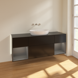 Тумба под раковину Villeroy & Boch Finion 160х50,1 см с подсветкой МДФ черный матовый лак/стекло черное матовое GD02GKPD