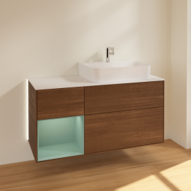 Тумба под раковину Villeroy & Boch Finion 120х50 ,1 см с подсветкой МДФ шпон грецкого ореха/стекло белое матовое G141GMGN