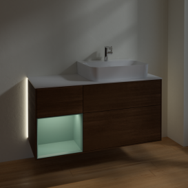 Тумба под раковину Villeroy & Boch Finion 120х50 ,1 см с подсветкой МДФ шпон грецкого ореха/стекло белое матовое G141GMGN