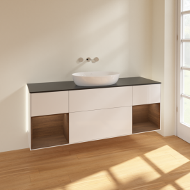 Тумба под раковину Villeroy & Boch Finion 160х50,1 см с подсветкой МДФ глянцевый белый лак/стекло черное матовое GD02GNGF