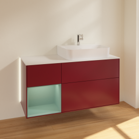 Тумба под раковину Villeroy & Boch Finion 120х50,1 см с подсветкой МДФ пион матовый лак/стекло белое матовое G141GMHB