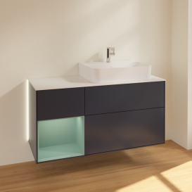 Тумба под раковину Villeroy & Boch Finion 120х50,1 см с подсветкой МДФ темно-синий матовый лак/стекло белое матовое G141GMHG