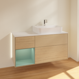 Тумба под раковину Villeroy & Boch Finion 120х50,1 см с подсветкой МДФ шпон дуба/стекло белое матовое G141GMPC