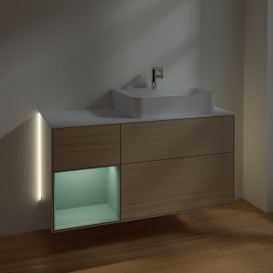 Тумба под раковину Villeroy & Boch Finion 120х50,1 см с подсветкой МДФ шпон дуба/стекло белое матовое G141GMPC