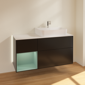 Тумба под раковину Villeroy & Boch Finion 120х50,1 см с подсветкой МДФ черный матовый лак/стекло белое матовое G141GMPD