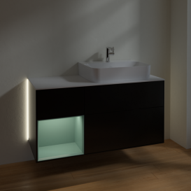 Тумба под раковину Villeroy & Boch Finion 120х50,1 см с подсветкой МДФ черный матовый лак/стекло белое матовое G141GMPD