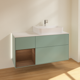 Тумба под раковину Villeroy & Boch Finion 120х50,1 см с подсветкой МДФ оливковый матовый лак/стекло белое матовое G141GNGM