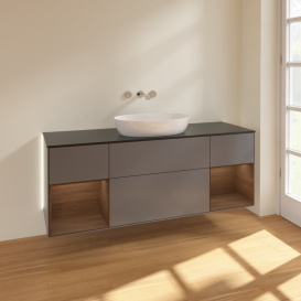 Тумба под раковину Villeroy & Boch Finion 160х50,1 см с подсветкой МДФ антрацит матовый лак/стекло черное матовое GD02GNGK