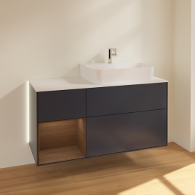 Тумба под раковину Villeroy & Boch Finion 120х50,1 см с подсветкой МДФ темно-синий матовый лак/стекло белое матовое G141GNHG