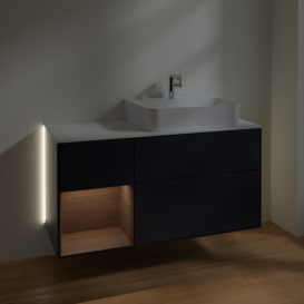 Тумба под раковину Villeroy & Boch Finion 120х50,1 см с подсветкой МДФ темно-синий матовый лак/стекло белое матовое G141GNHG