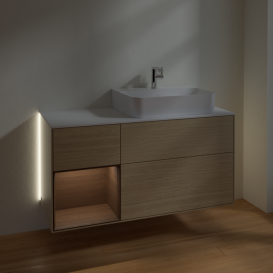 Тумба под раковину Villeroy & Boch Finion 120х50,1 см с подсветкой МДФ шпон дуба/стекло белое матовое G141GNPC