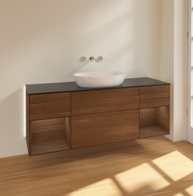 Тумба под раковину Villeroy & Boch Finion 160х50,1 см с подсветкой МДФ шпон грецкого ореха/стекло черное матовое GD02GNGN