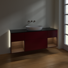 Тумба под раковину Villeroy & Boch Finion 160х50,1 см с подсветкой МДФ пион матовый лак/стекло черное матовое GD02GNHB