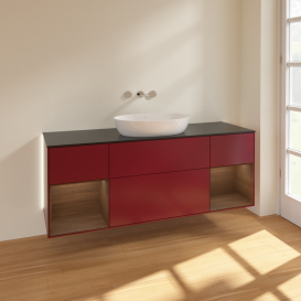 Тумба под раковину Villeroy & Boch Finion 160х50,1 см с подсветкой МДФ пион матовый лак/стекло черное матовое GD02GNHB