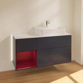 Тумба под раковину Villeroy & Boch Finion 120х50,1 см с подсветкой МДФ темно-синий матовый лак/стекло белое матовое G141HBHG