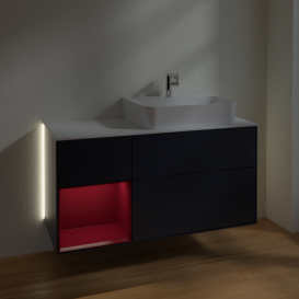 Тумба под раковину Villeroy & Boch Finion 120х50,1 см с подсветкой МДФ темно-синий матовый лак/стекло белое матовое G141HBHG