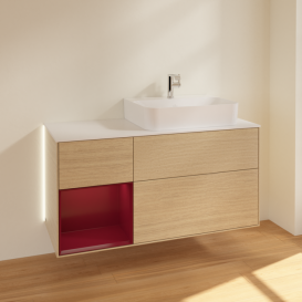 Тумба под раковину Villeroy & Boch Finion 120х50,1 см с подсветкой МДФ шпон дуба/стекло белое матовое G141HBPC