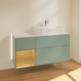 Тумба под раковину Villeroy & Boch Finion 120х50,1 см с подсветкой МДФ оливковый матовый лак/стекло белое матовое G141HFGM