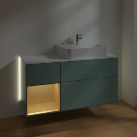 Тумба под раковину Villeroy & Boch Finion 120х50,1 см с подсветкой МДФ оливковый матовый лак/стекло белое матовое G141HFGM