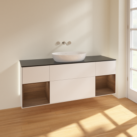 Тумба под раковину Villeroy & Boch Finion 160х50,1 см с подсветкой МДФ белый матовый лак/стекло черное матовое GD02GNMT