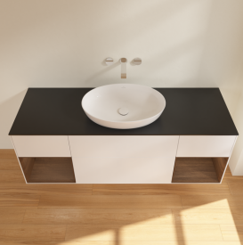 Тумба под раковину Villeroy & Boch Finion 160х50,1 см с подсветкой МДФ белый матовый лак/стекло черное матовое GD02GNMT