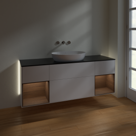 Тумба под раковину Villeroy & Boch Finion 160х50,1 см с подсветкой МДФ белый матовый лак/стекло черное матовое GD02GNMT