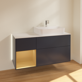 Тумба под раковину Villeroy & Boch Finion 120х50,1 см с подсветкой МДФ темно-синий матовый лак/стекло белое матовое G141HFHG