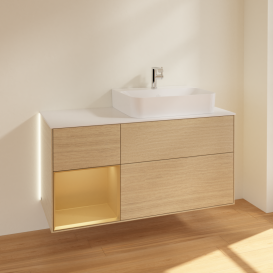 Тумба под раковину Villeroy & Boch Finion 120х50,1 см с подсветкой МДФ шпон дуба/стекло белое матовое G141HFPC