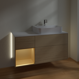 Тумба под раковину Villeroy & Boch Finion 120х50,1 см с подсветкой МДФ шпон дуба/стекло белое матовое G141HFPC