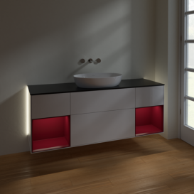 Тумба под раковину Villeroy & Boch Finion 160х50,1 см с подсветкой МДФ глянцевый белый лак/стекло черное матовое GD02HBGF