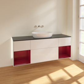 Тумба под раковину Villeroy & Boch Finion 160х50,1 см с подсветкой МДФ глянцевый белый лак/стекло черное матовое GD02HBGF