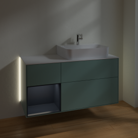 Тумба под раковину Villeroy & Boch Finion 120х50,1 см с подсветкой МДФ оливковый матовый лак/стекло белое матовое G141HGGM