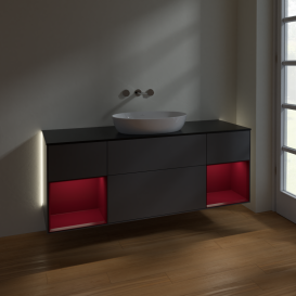 Тумба под раковину Villeroy & Boch Finion 160х50,1 см с подсветкой МДФ антрацит матовый лак/стекло черное матовое GD02HBGK