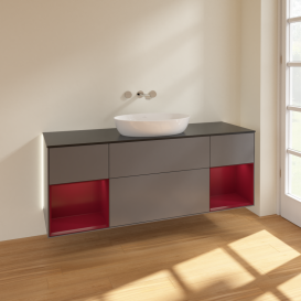 Тумба под раковину Villeroy & Boch Finion 160х50,1 см с подсветкой МДФ антрацит матовый лак/стекло черное матовое GD02HBGK