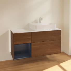 Тумба под раковину Villeroy & Boch Finion 120х50 ,1 см с подсветкой МДФ шпон грецкого ореха/стекло белое матовое G141HGGN